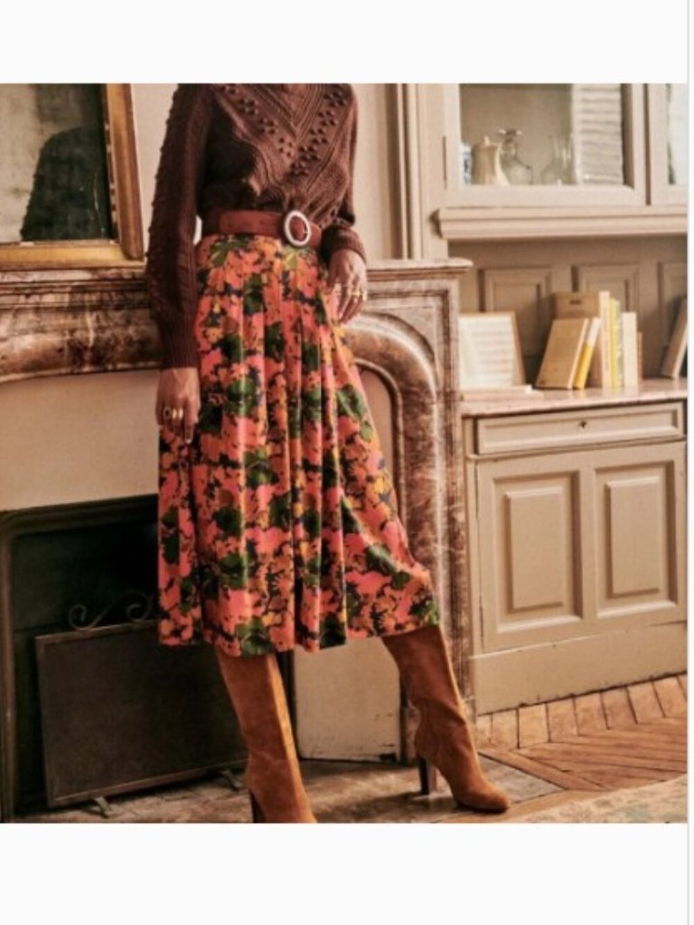 Sezane Alicia Midi Skirt Paris Floral Fete Print Sz 34 (XS)